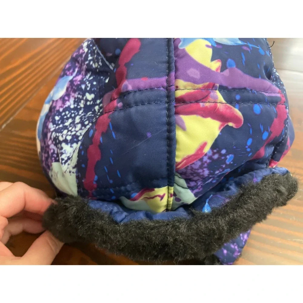 Justice Splatter Hat with Ear Flaps Winter One Size‎ Kids Colorful Black Trapper